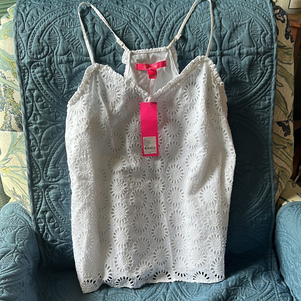 Lily Pulitzer Ruffled Dusk Top Resort White Sunshine Eyelet